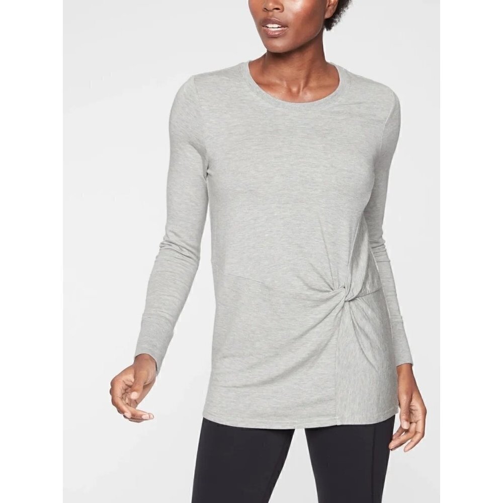 Athleta Nirvana‎ Light Gray Twist Front Long Sleeve Sweatshirt S